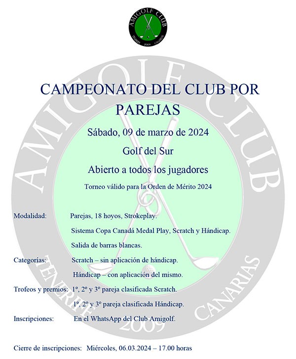 Campeonato del Club por Parejas (09/03/2024) AMIGOLF